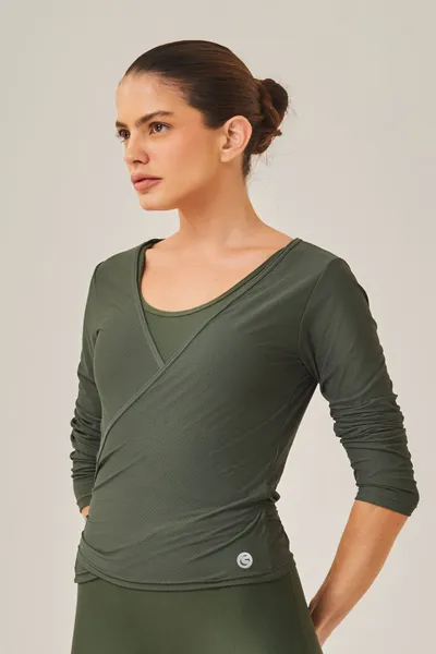 Blusa Cropped Transpassada Verde Militar | POST CLASS