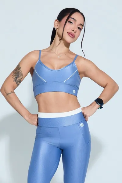 Top Alça Fina c/ Vivo Azul Jeans | GAMANE & SKINBOX
