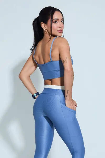 Top Alça Fina c/ Vivo Azul Jeans | GAMANE & SKINBOX