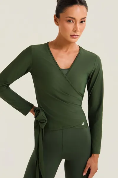 Blusa Cropped Transpassada Verde Militar | SUMMER HEAT