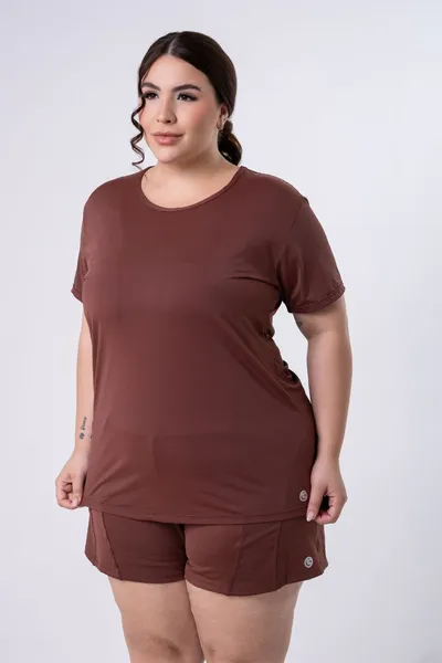 Blusa c/ Manga Plus Marrom | LINHA PLUS
