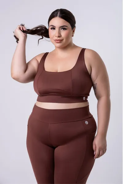Top Alça Fina Plus Marrom | LINHA PLUS