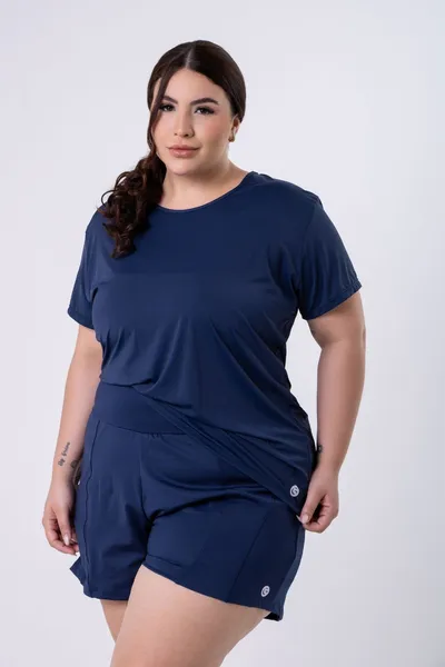Blusa c/ Manga Plus Marinho | LINHA PLUS